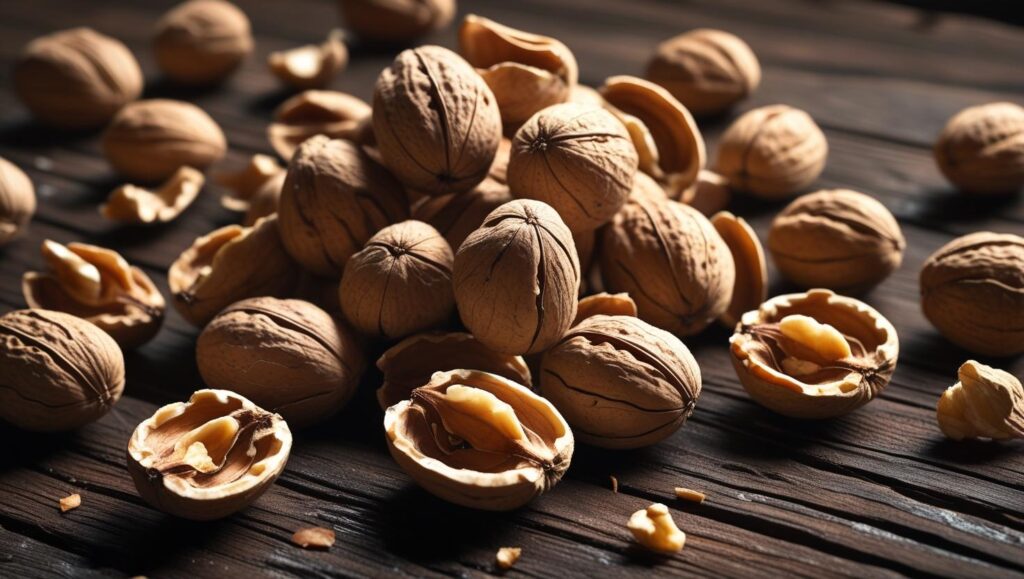 shelled walnuts scattered